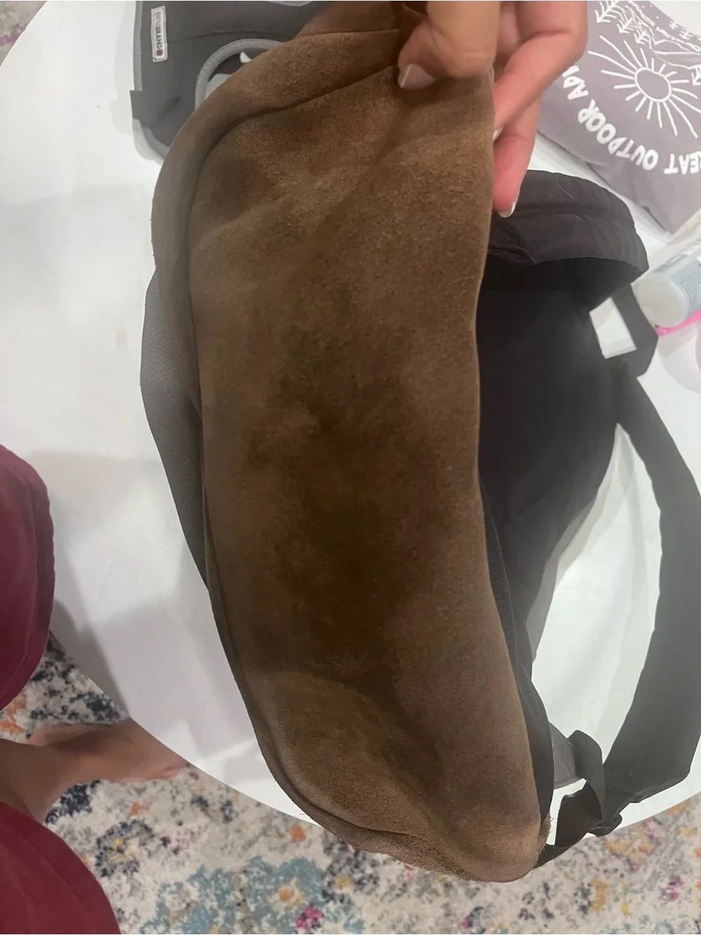 Jansport Gray Backpack Brown Suede Base right pack back to school